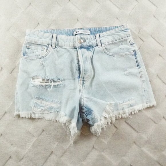 Zara Light Blue High Waist Denim Shorts - Picture 1 of 9